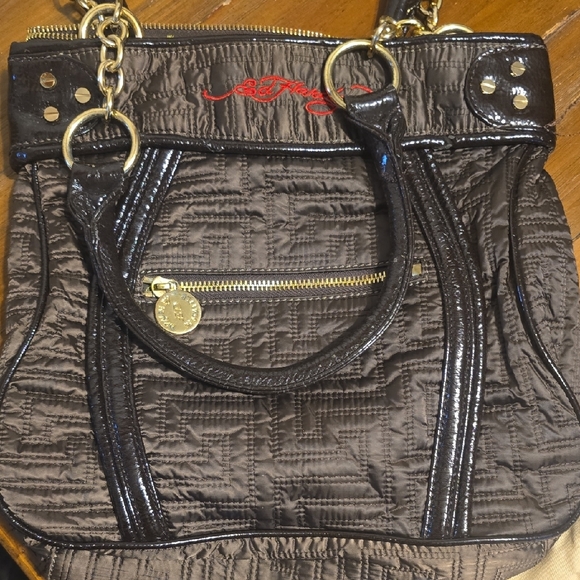 Ed Hardy Black and Brown Shoulder Bag with Red Heart - Picture 10 of 13